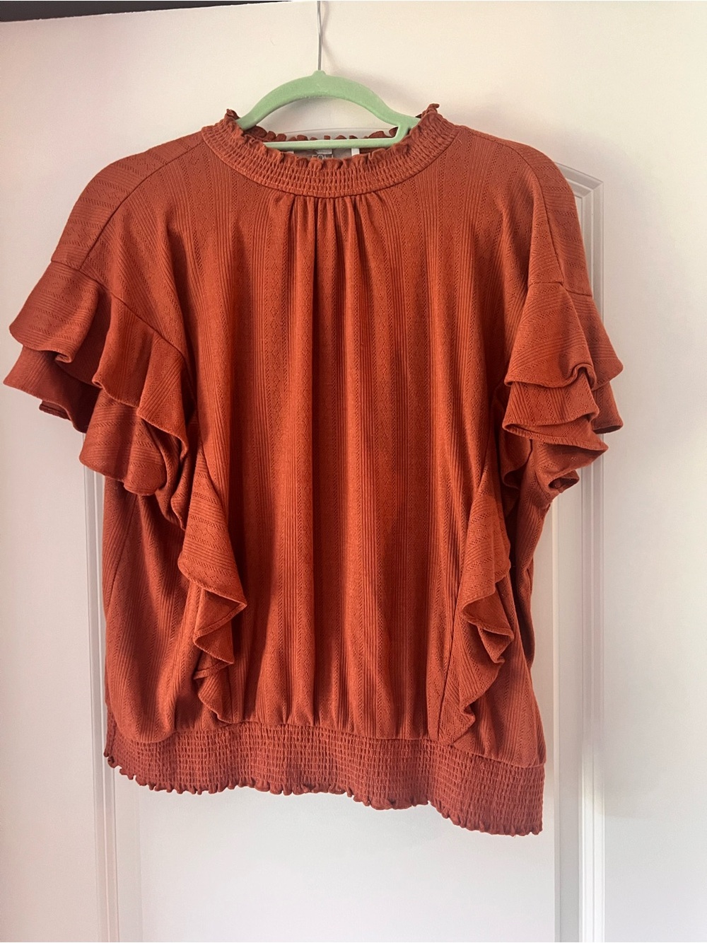 LOFT Ruffled Short Sleeve Top - Rust SIZE XL